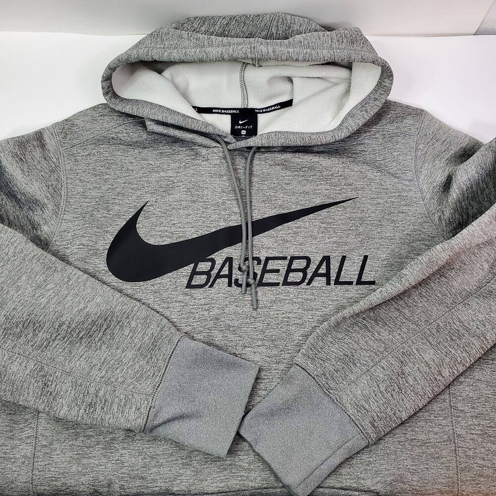 Nike Baseball Hoodie Men’s Medium Gray Pullover Sweatshirt Swoosh Logo Athletic